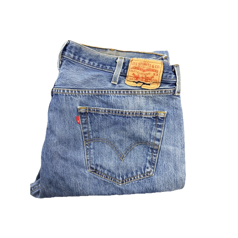 Vintage Levis 501 Straight Leg Mens Jeans 42x38 Medium Wash Button Fly Denim